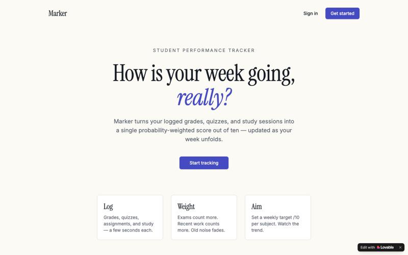 Marker — A calm tracker for student performance — screenshot