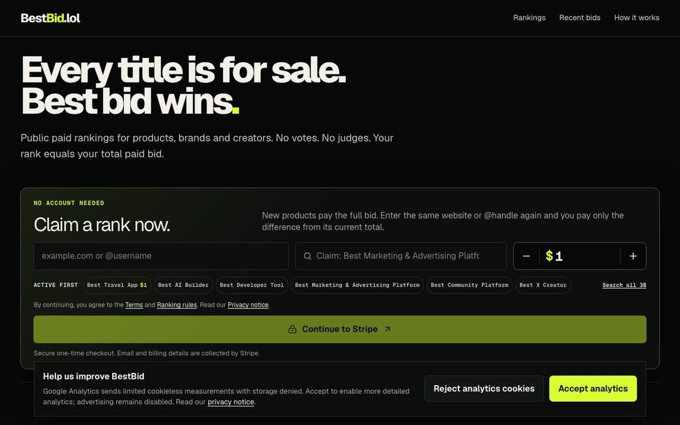 BestBid.lol — Every title is for sale — screenshot