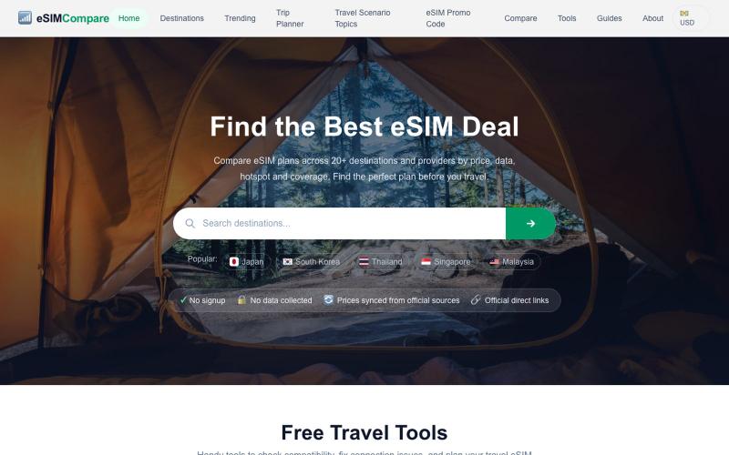 Global eSIM Price Compare | Cheap Travel eSIM Plans — screenshot