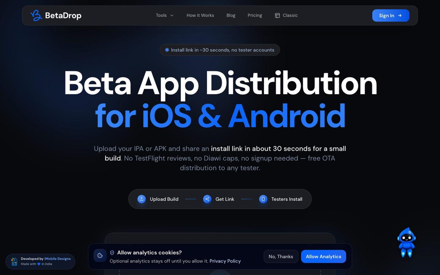BetaDrop — Free Beta App Distribution for iOS & Android — screenshot
