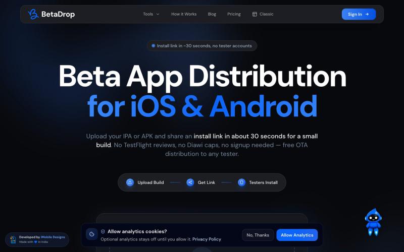 BetaDrop — Free Beta App Distribution for iOS & Android — screenshot