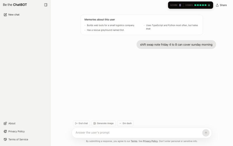 Be the ChatBOT — screenshot