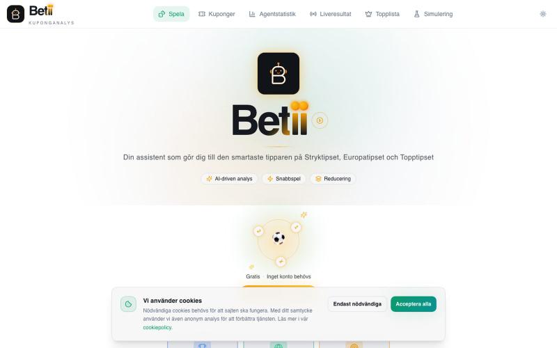 Betii – AI betting för Stryktipset, Europatipset & Topptipset | Simulering & red — screenshot