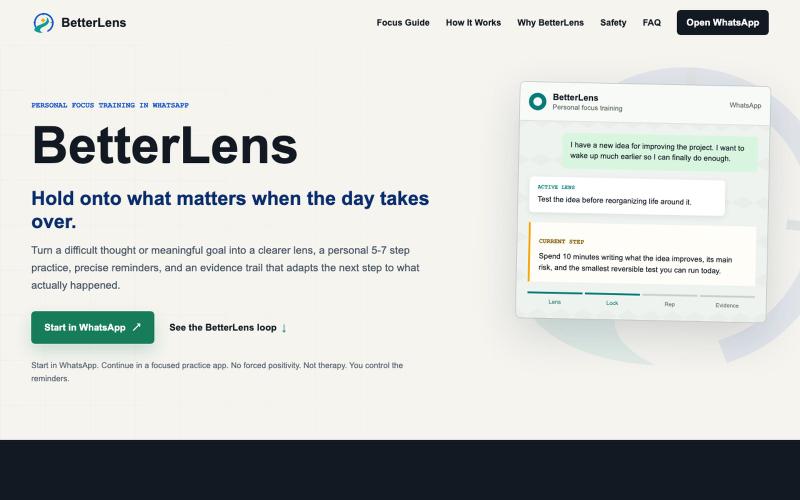 BetterLens | Personal Focus Training in WhatsApp — screenshot