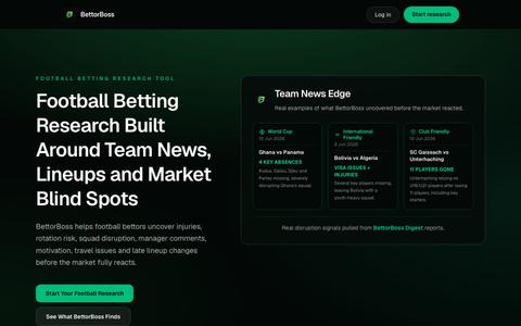 BettorBoss | Football Betting Research Tool for Team News and Lineups — screenshot
