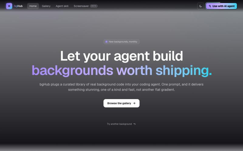 bgHub: The background library your AI agent can ship — screenshot