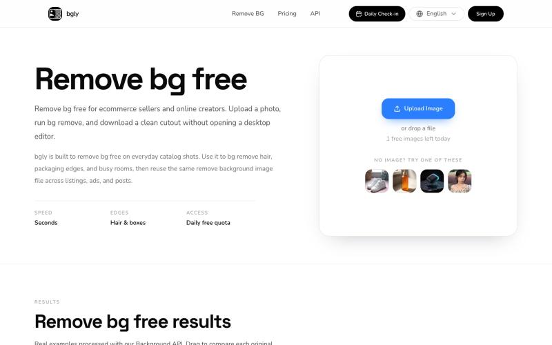 Remove bg free — AI background remover for sellers | bgly — screenshot