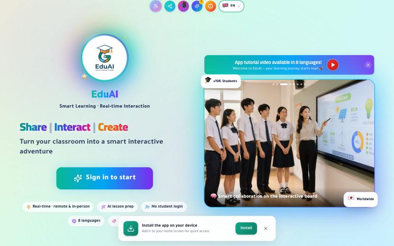 EduAI · Free Kahoot Alternative — Whiteboard, Quizzes & AI — screenshot