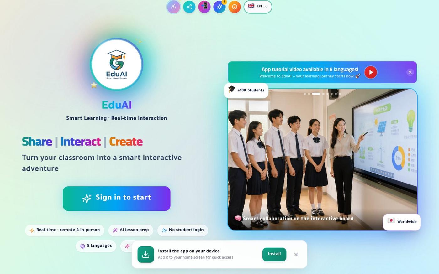 EduAI · Free Kahoot Alternative — Whiteboard, Quizzes & AI — screenshot