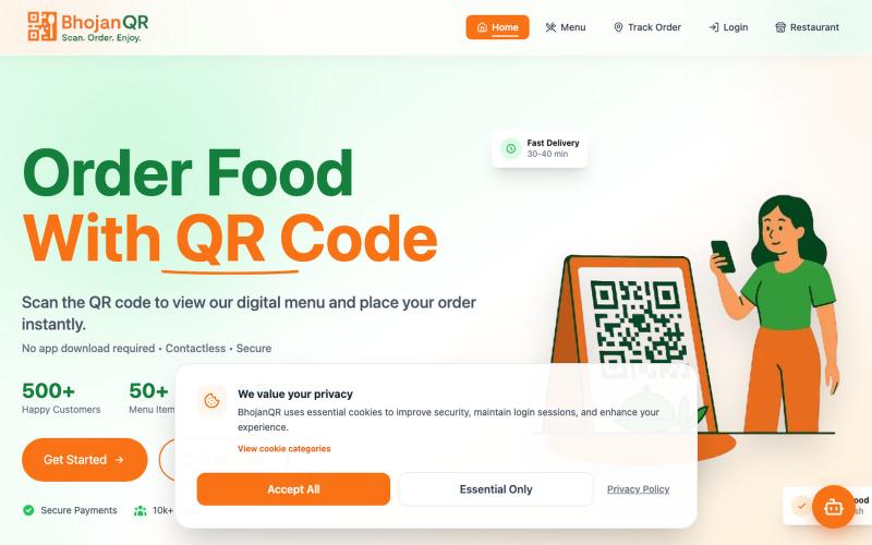 BhojanQR - Digital Menu & Smart Ordering System — screenshot