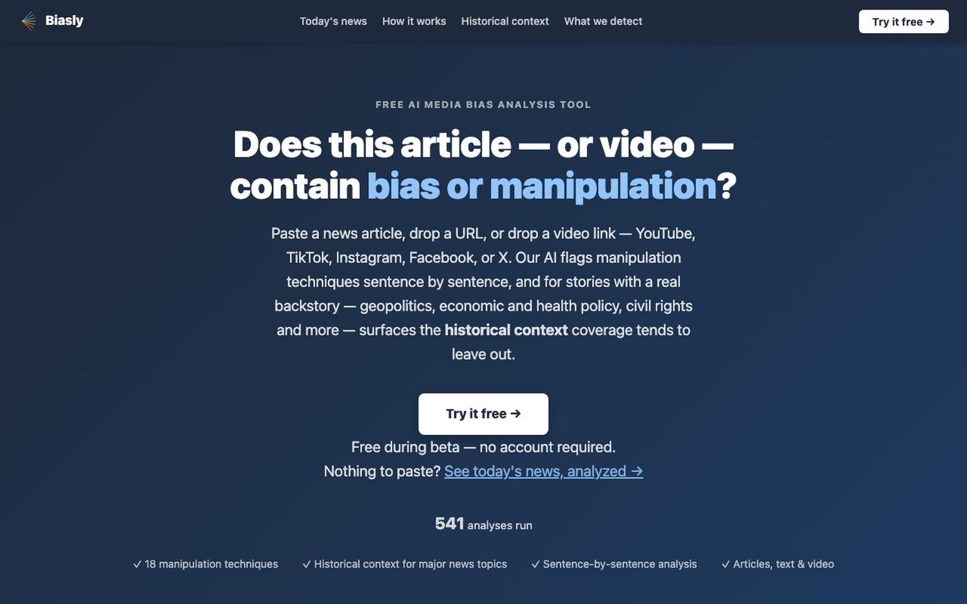 Biasly — AI-Powered Media Bias & Manipulation Detector — screenshot