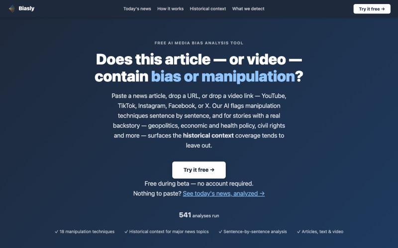 Biasly — AI-Powered Media Bias & Manipulation Detector — screenshot