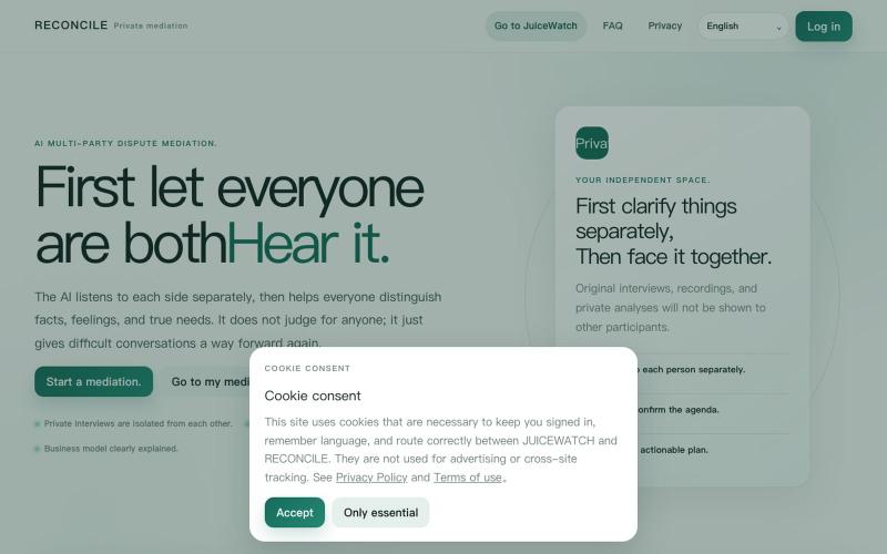 RECONCILE | Private AI mediation — screenshot