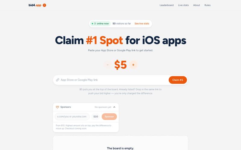 bid4.app — Claim the #1 spot for iOS apps — screenshot