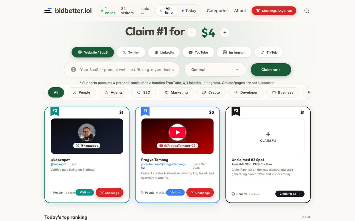 BidBetter — Pay to Rank. Own the Leaderboard. — screenshot