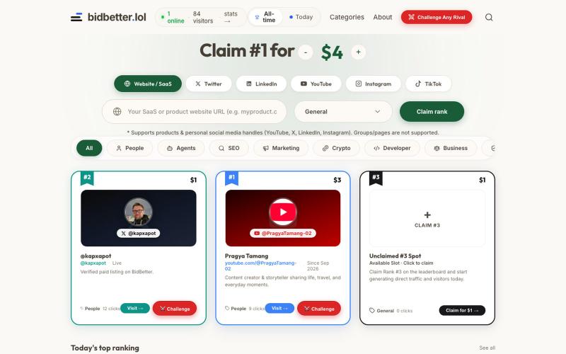 BidBetter — Pay to Rank. Own the Leaderboard. — screenshot