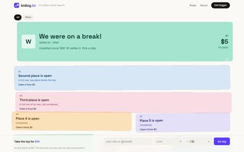 bidbig.lol: a public board of digital cards — screenshot
