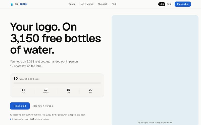 Bid Bottle — Live Water Bottle Label Auction — screenshot
