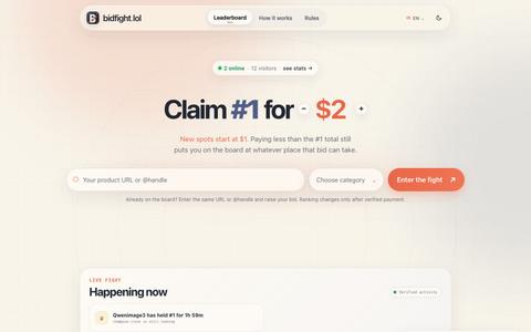 BidFight — The internet's live bid board — screenshot