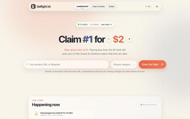 BidFight — The internet's live bid board — screenshot
