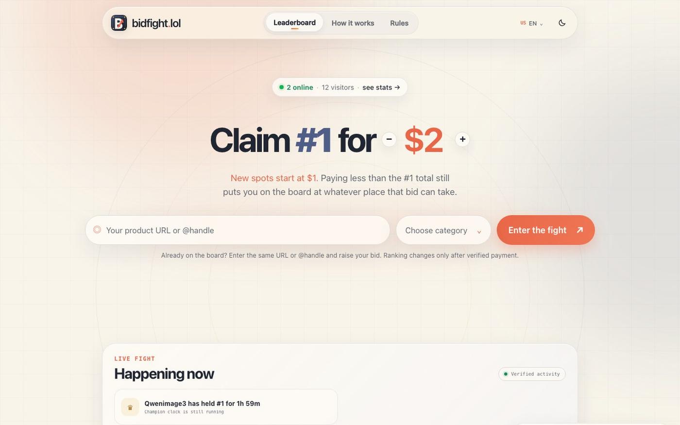 BidFight — The internet's live bid board — screenshot