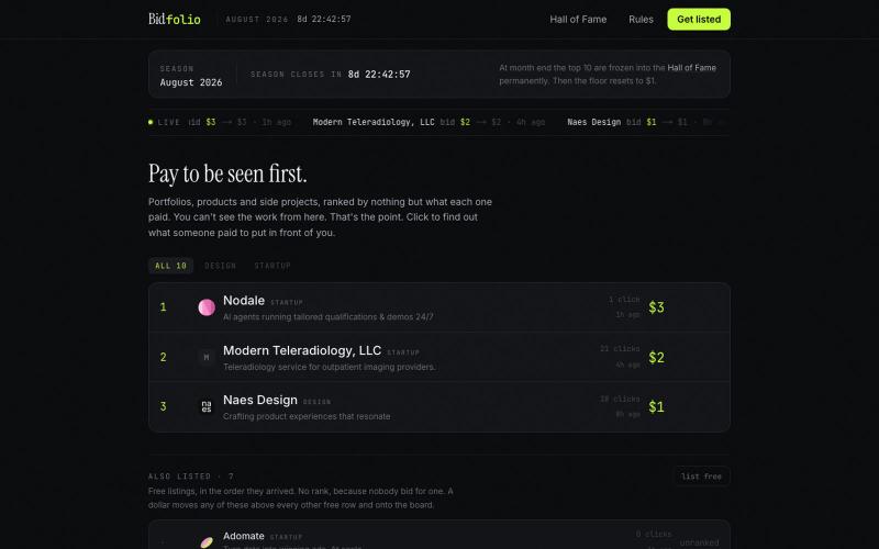Bidfolio · The jury is money. — screenshot