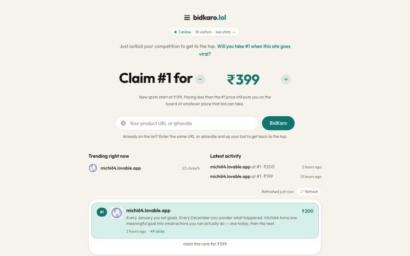 BidKaro — pay to rank #1 in India — screenshot