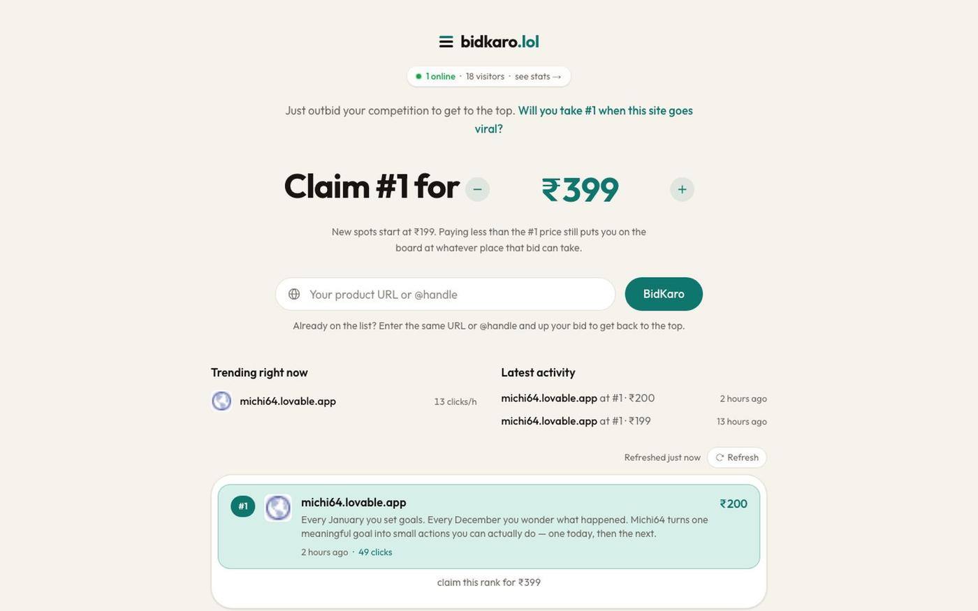 BidKaro — pay to rank #1 in India — screenshot