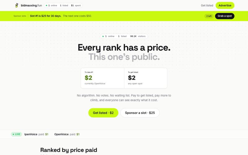 bidmaxxing.fun — pay to rank — screenshot