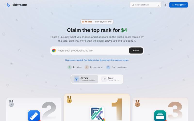 bidmy.app - the leaderboard you pay to be on — screenshot