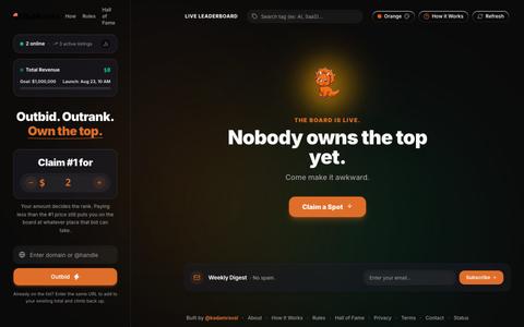 Bidranks — Outbid-Style Paid Leaderboard & Startup Marketplace — screenshot