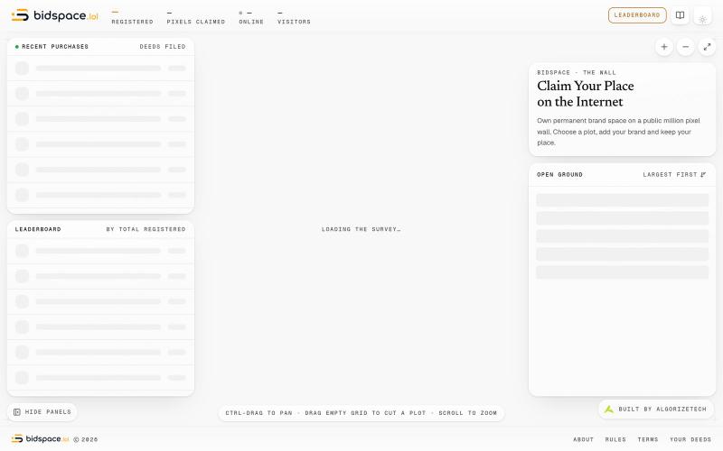 Bidspace Pixel Wall | Claim Permanent Brand Space — screenshot