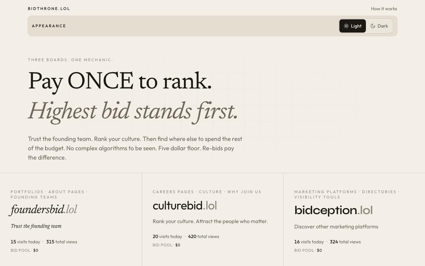 bidthrone.lol — screenshot