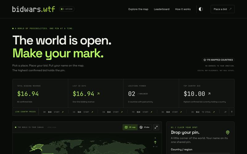 Where will you make your mark? — World / Bid — screenshot