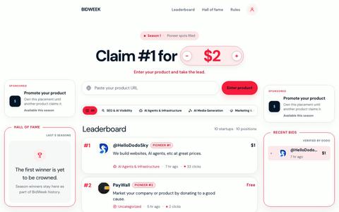 BidWeek — Claim the #1 spot — screenshot