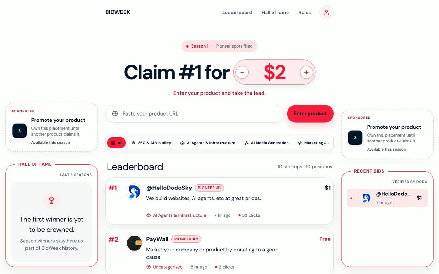 BidWeek — Claim the #1 spot — screenshot