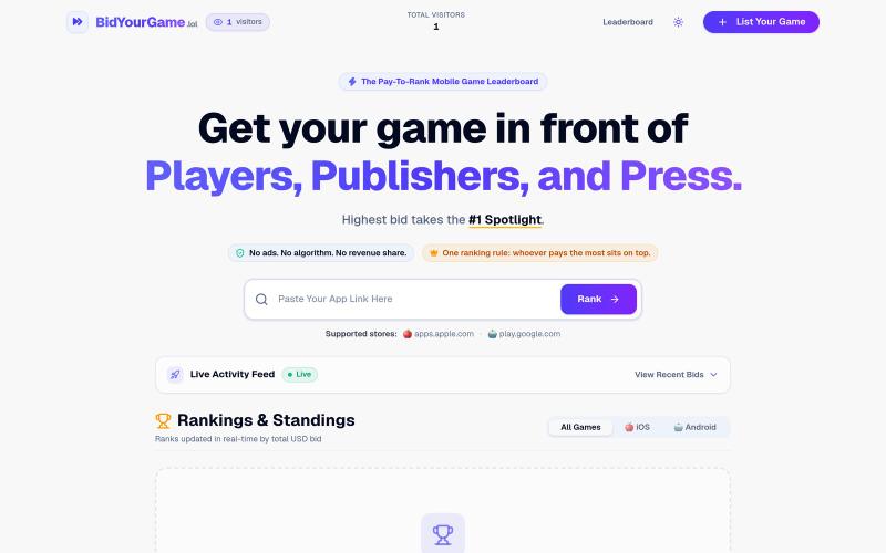 BidYourGame — Pay to rank your game. — screenshot