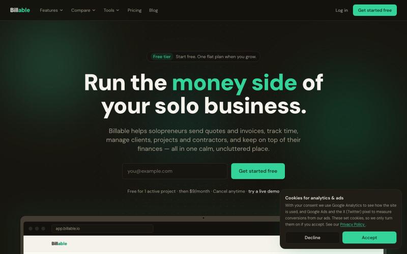 Billable — invoicing & finances for solopreneurs — screenshot