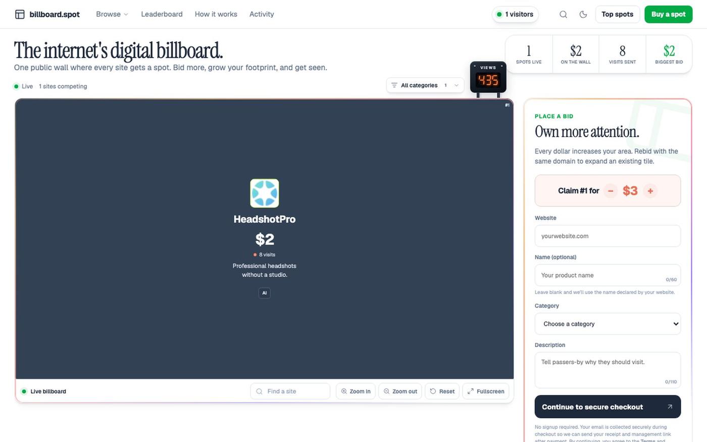 billboard.spot — The internet's digital billboard — screenshot