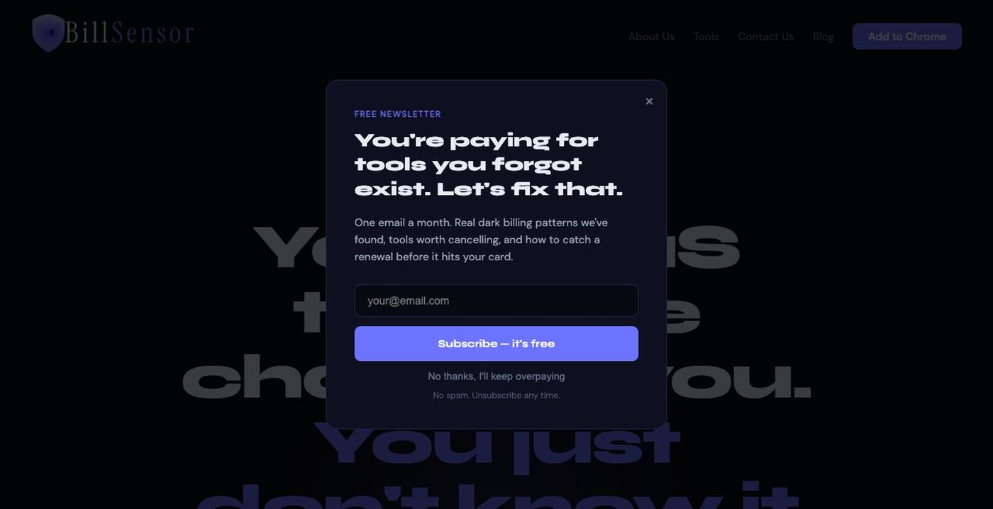 BillSensor — Stop Surprise SaaS Charges — screenshot