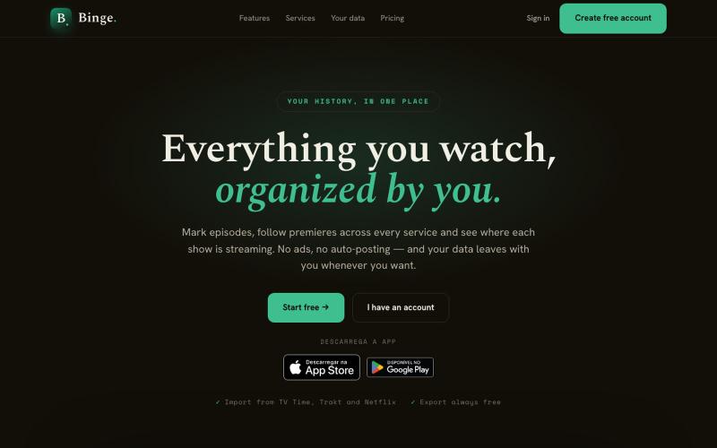 Binge — Tudo o que assistes, organizado por ti — screenshot