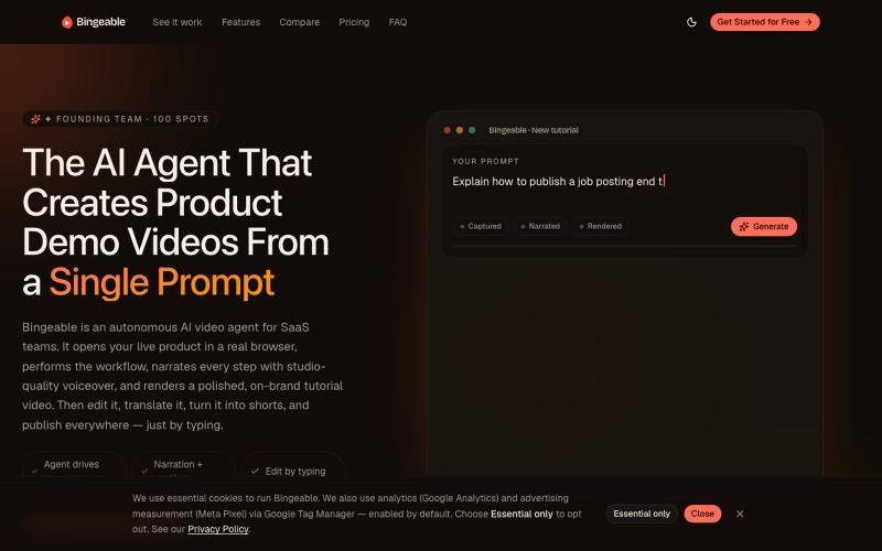 Bingeable — AI Agent That Creates Product Demo Videos Automatically — screenshot