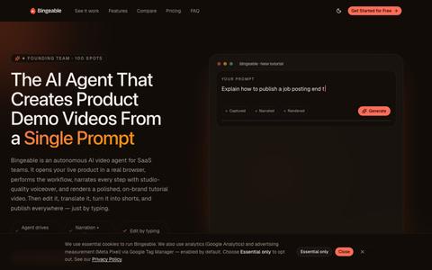 Bingeable — AI Agent That Creates Product Demo Videos Automatically — screenshot