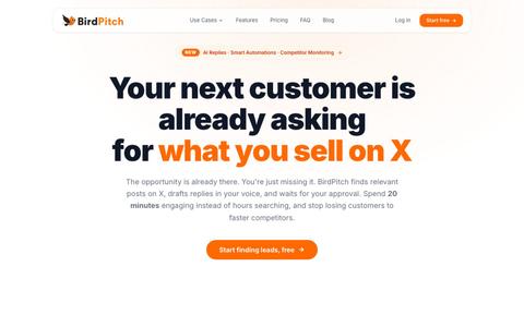 BirdPitch | Turn X (Twitter) Conversations into Customers — screenshot