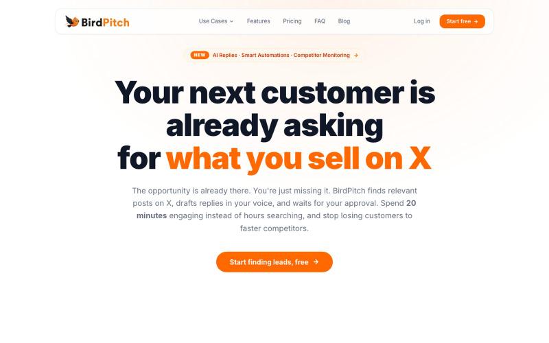 BirdPitch | Turn X (Twitter) Conversations into Customers — screenshot