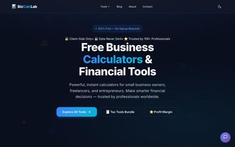 Free Business Calculators 2026 | Profit Margin, Break-Even & Tax Tools | BizCalc — screenshot