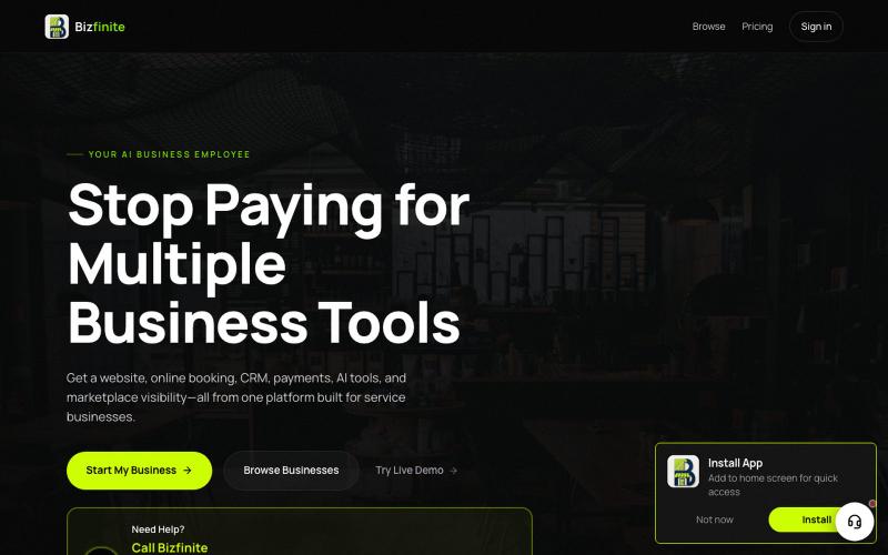Bizfinite — All-in-one platform for service businesses — screenshot