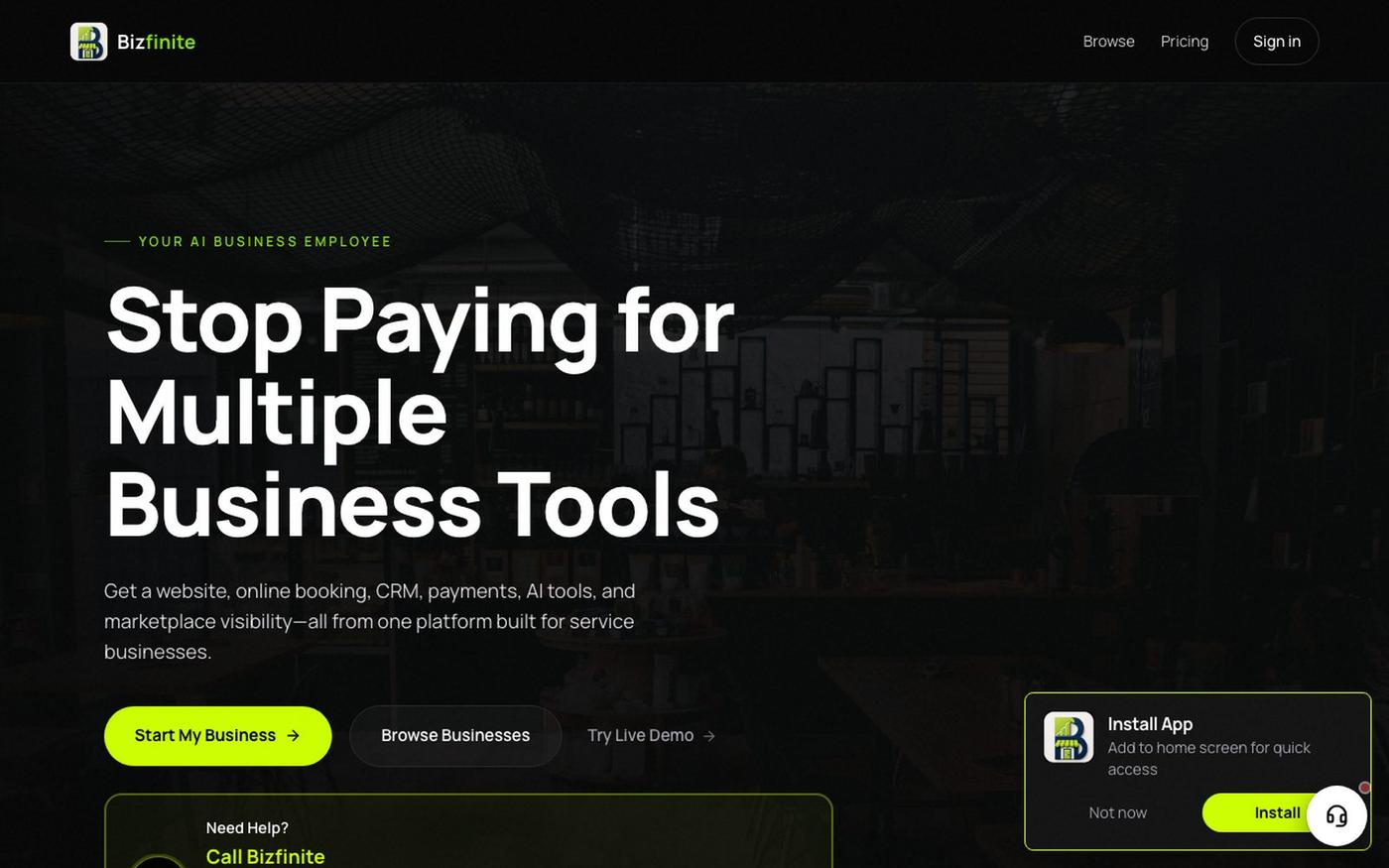 Bizfinite — All-in-one platform for service businesses — screenshot