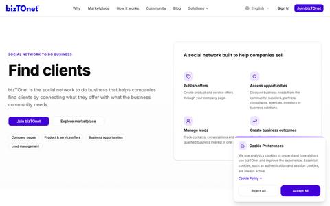 bizTOnet — Find clients | Social network to do business — screenshot