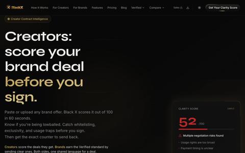 Score Creator Brand Deals Fast | Black X — screenshot